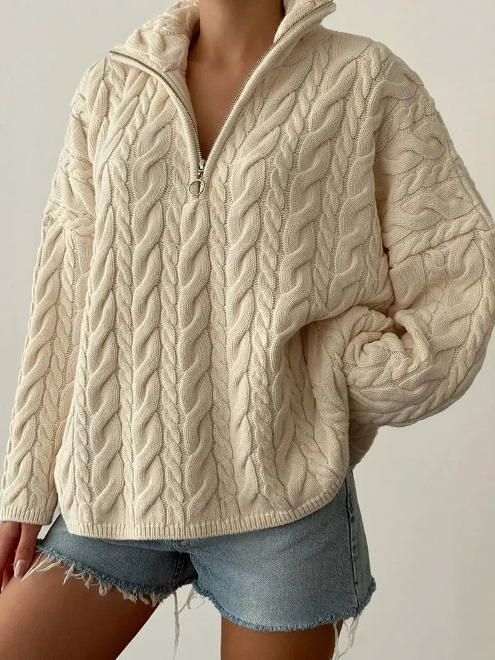 Cable Knit Polo Sweater - Off White - The Daisy Chain