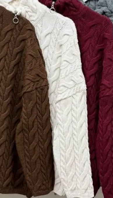 Cable Knit Polo Sweater - Off White - The Daisy Chain