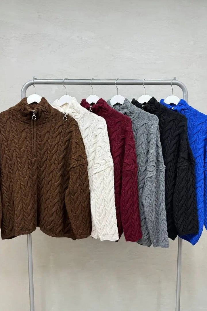 Cable Knit Polo Sweater - Off White - The Daisy Chain