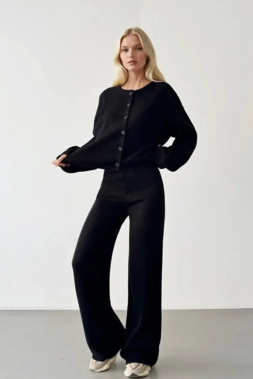 Cardigan Knit Set - Black - The Daisy Chain