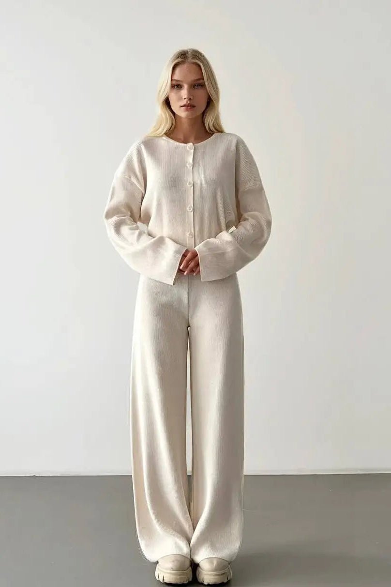 Cardigan Knit Set - Off White - The Daisy Chain