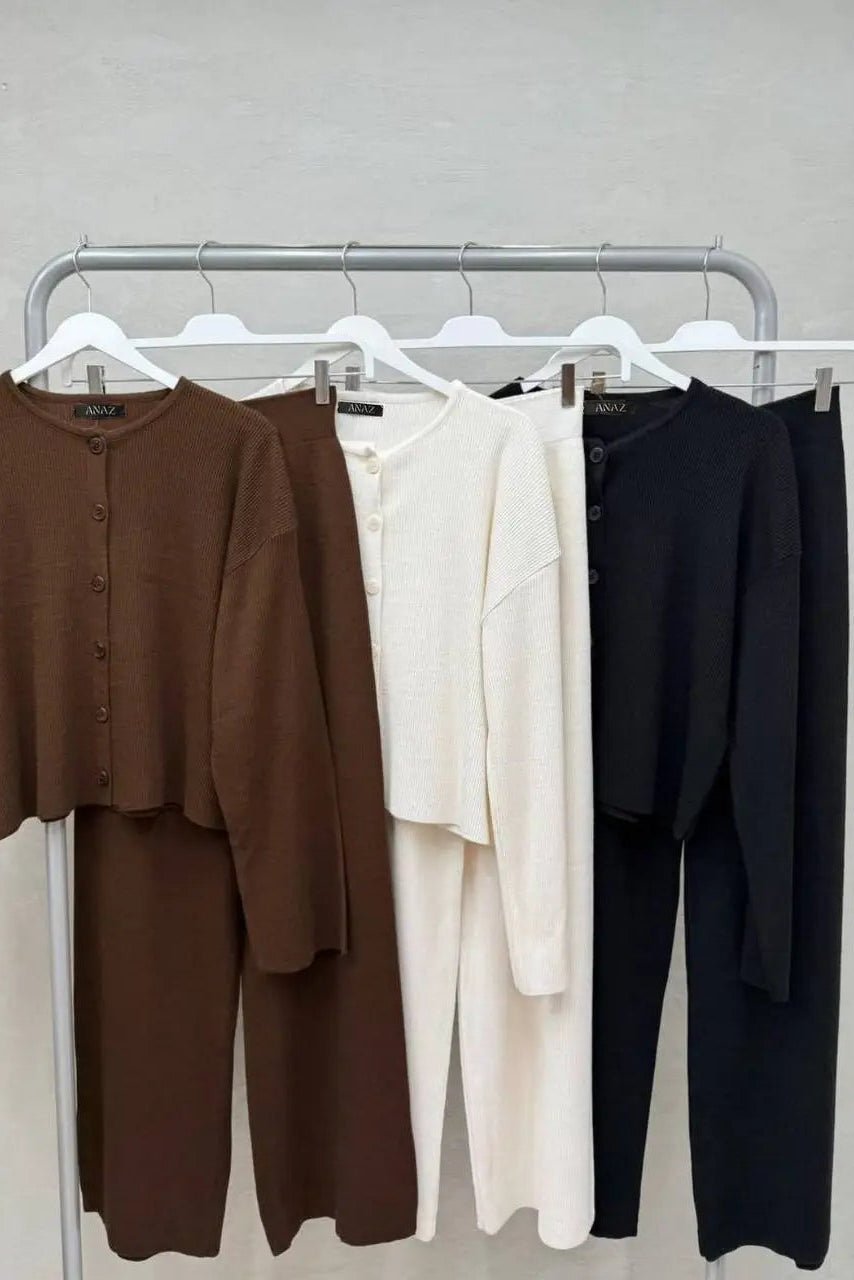 Cardigan Knit Set - Off White - The Daisy Chain