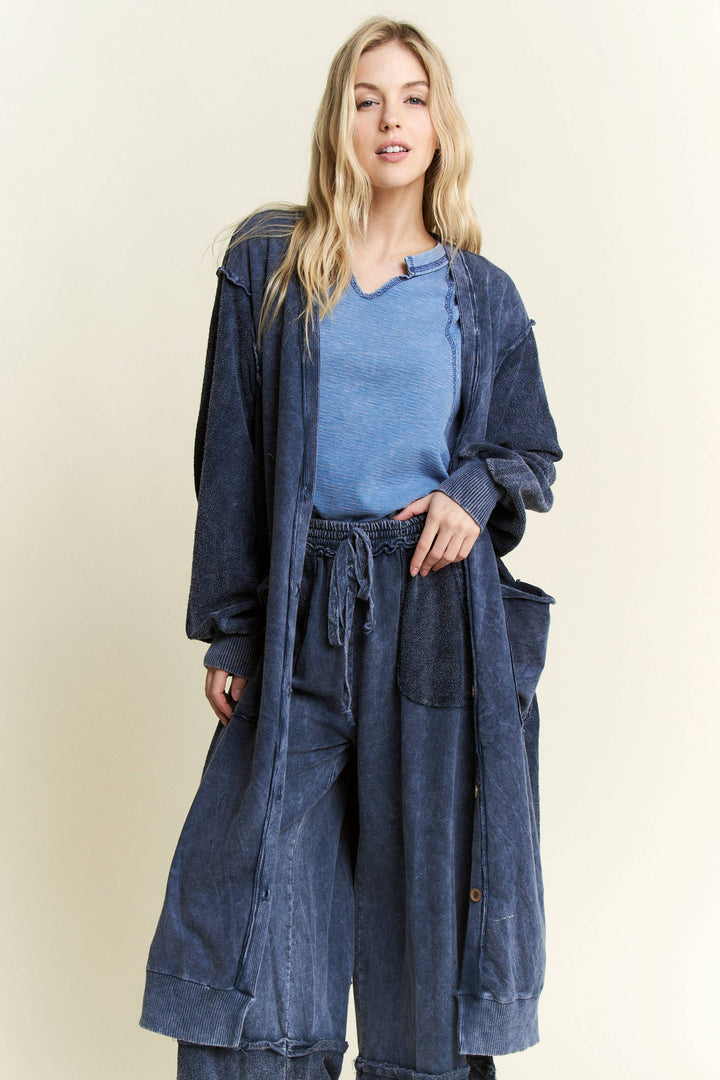 French Terry Oversized Cardigan: Ocean