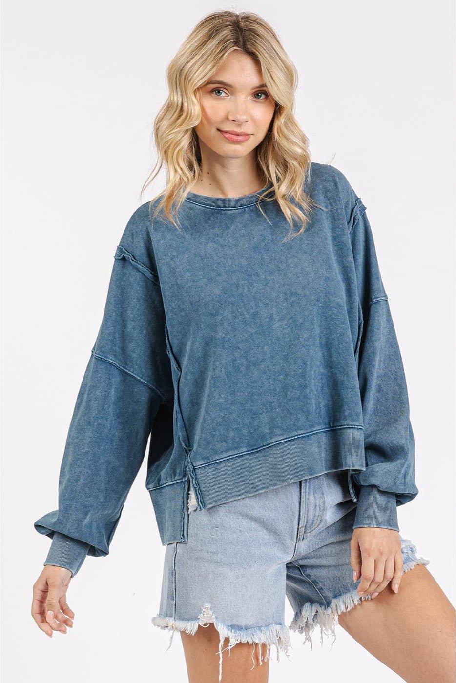 Cotton Crew Sweatshirt - Soft Blue - The Daisy Chain