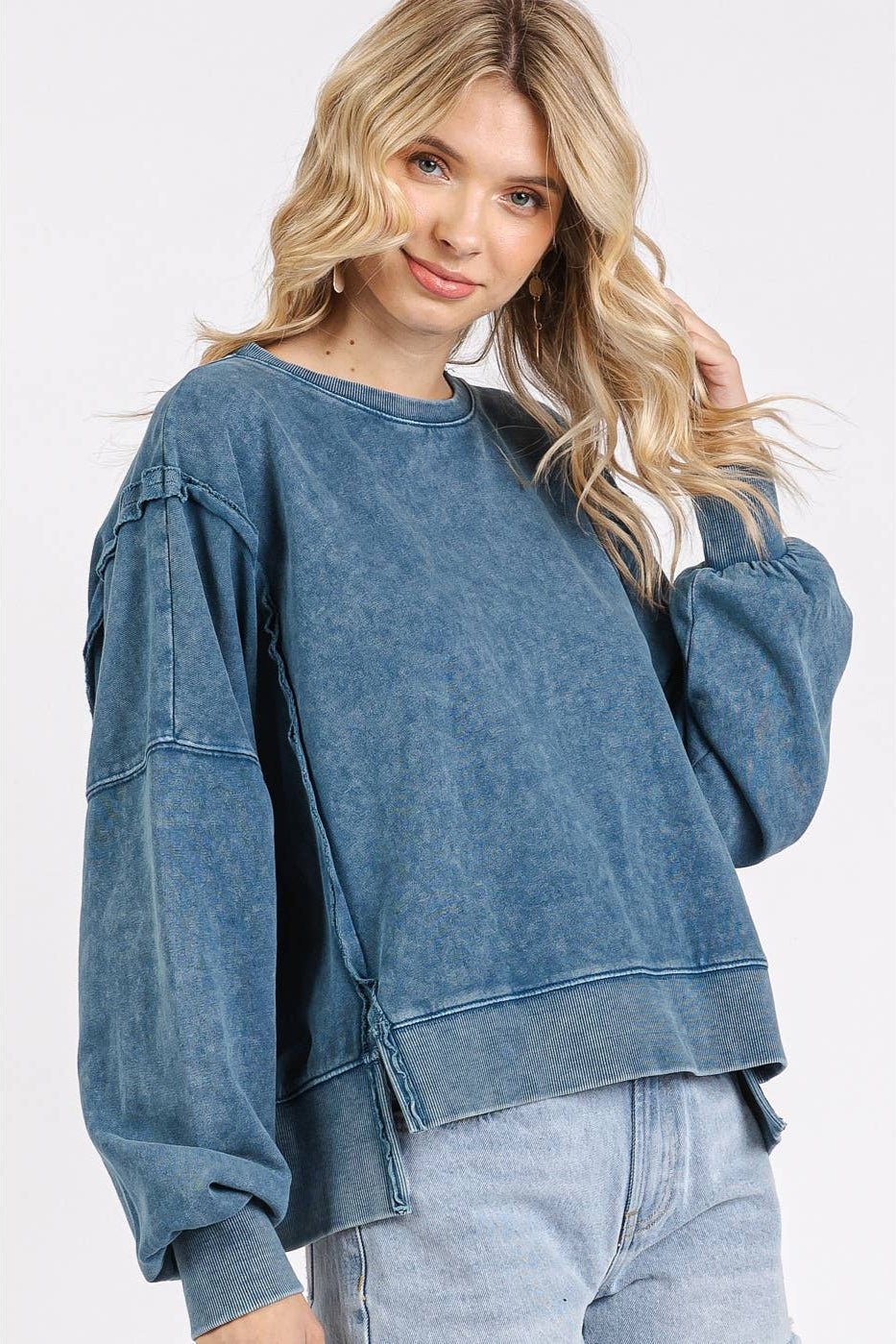 Cotton Crew Sweatshirt - Soft Blue - The Daisy Chain