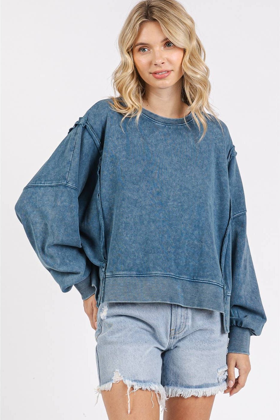 Cotton Crew Sweatshirt - Soft Blue - The Daisy Chain