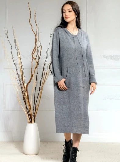 Hooded Sweater Dress- Grey