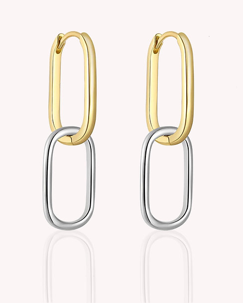  Paperclip Duo Link Hoop Earring : Two tone