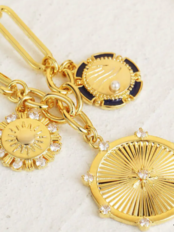 8 Point Wheel Medallion & Sun Charm Necklace 