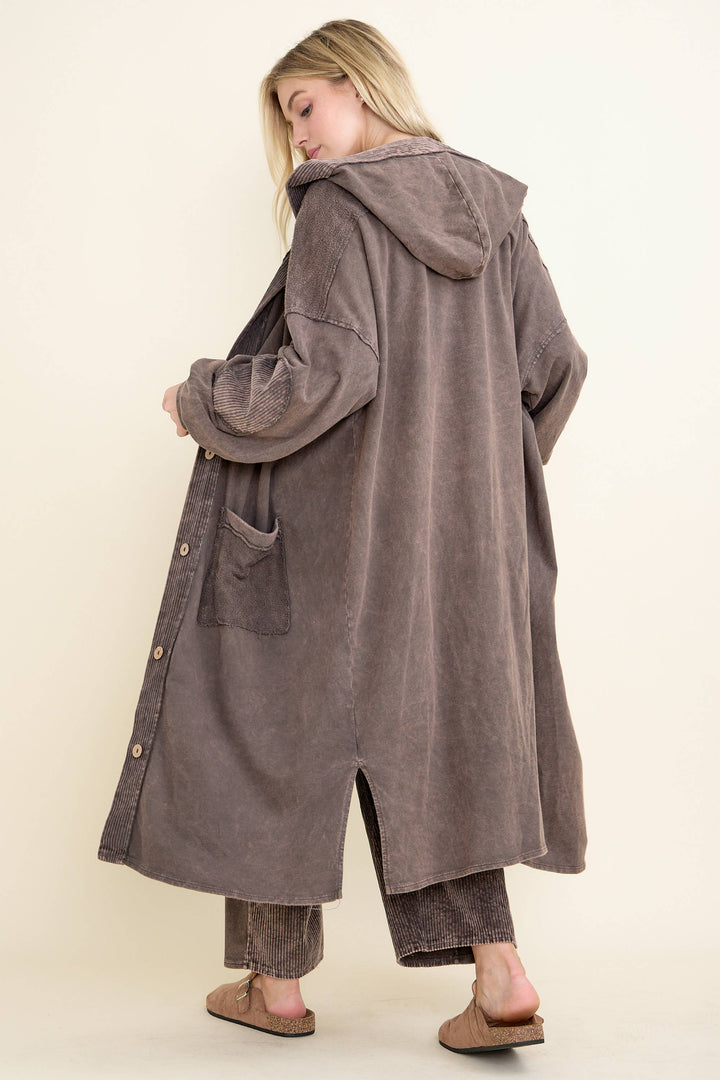 Oversized Hooded Cardigan: Coffee