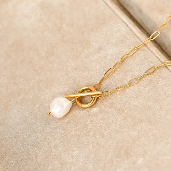 Paperclip Necklace with Pearl