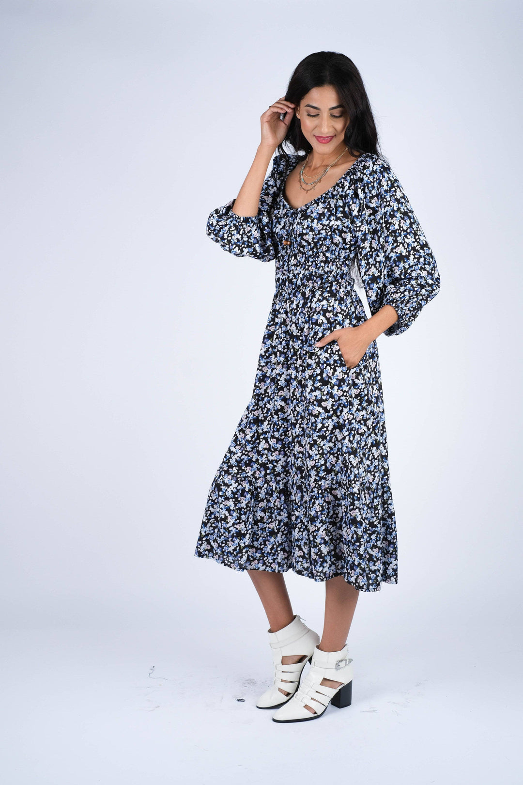 Floral Midi with Pockets and Slide Slits