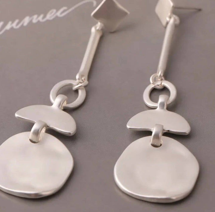 Drop Earrings: Silver Matte Hammered Finish