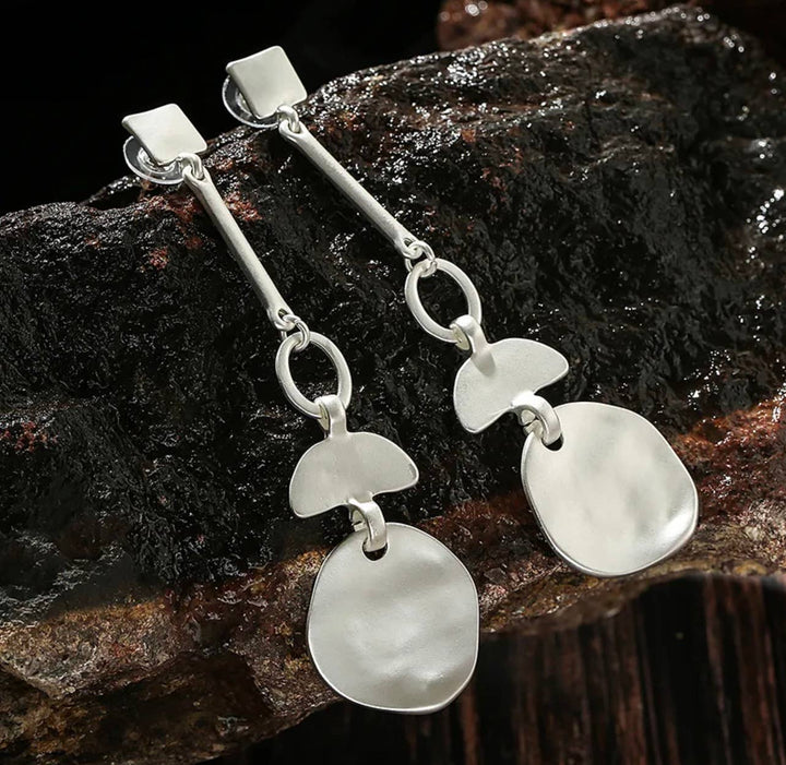 Drop Earrings: Silver Matte Hammered Finish