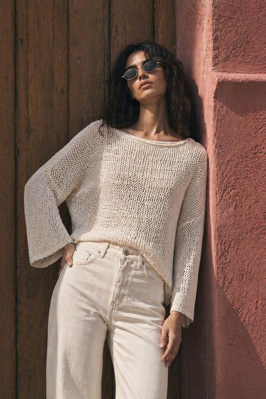 Open Knit Pullover : Cream