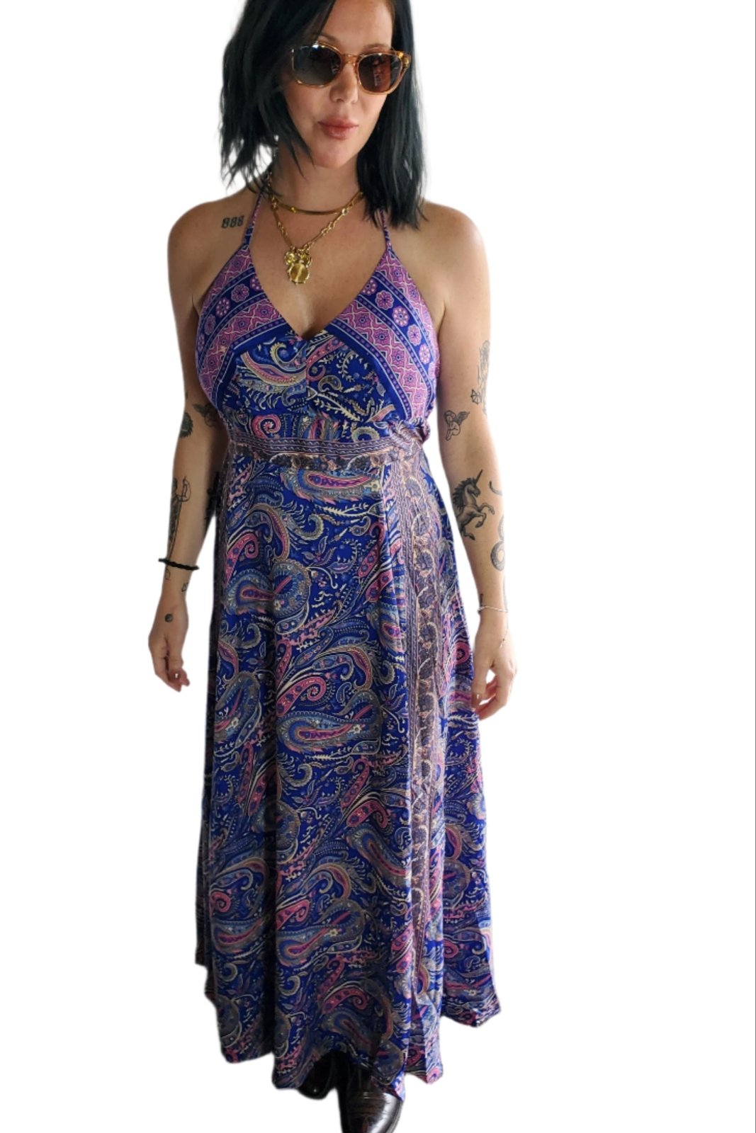 Festival Maxi Dress - Dark Blue Mix - The Daisy Chain