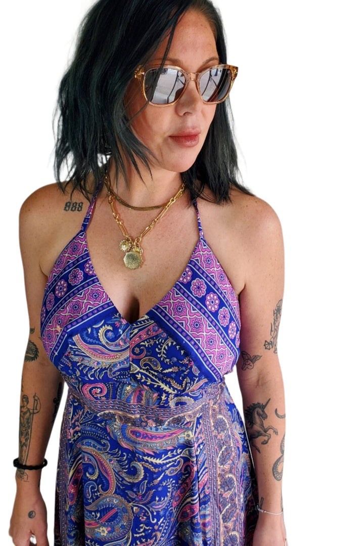 Festival Maxi Dress - Dark Blue Mix - The Daisy Chain
