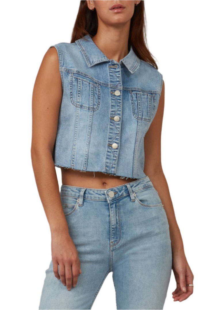 Gabby Crop Vest: Stone Blue - The Daisy Chain