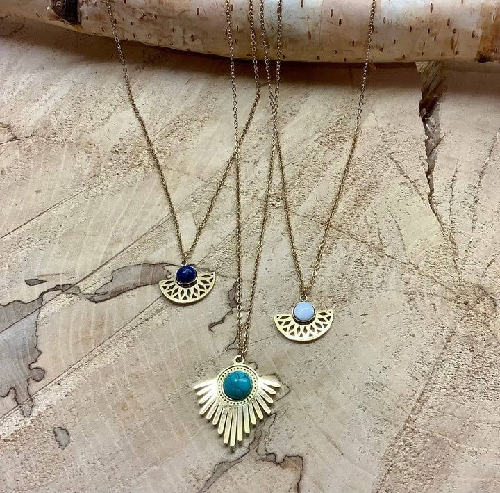 Gold Stone Necklace - Turquoise - The Daisy Chain