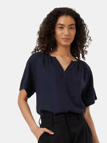 Hemp Popover Blouse - Navy - The Daisy Chain