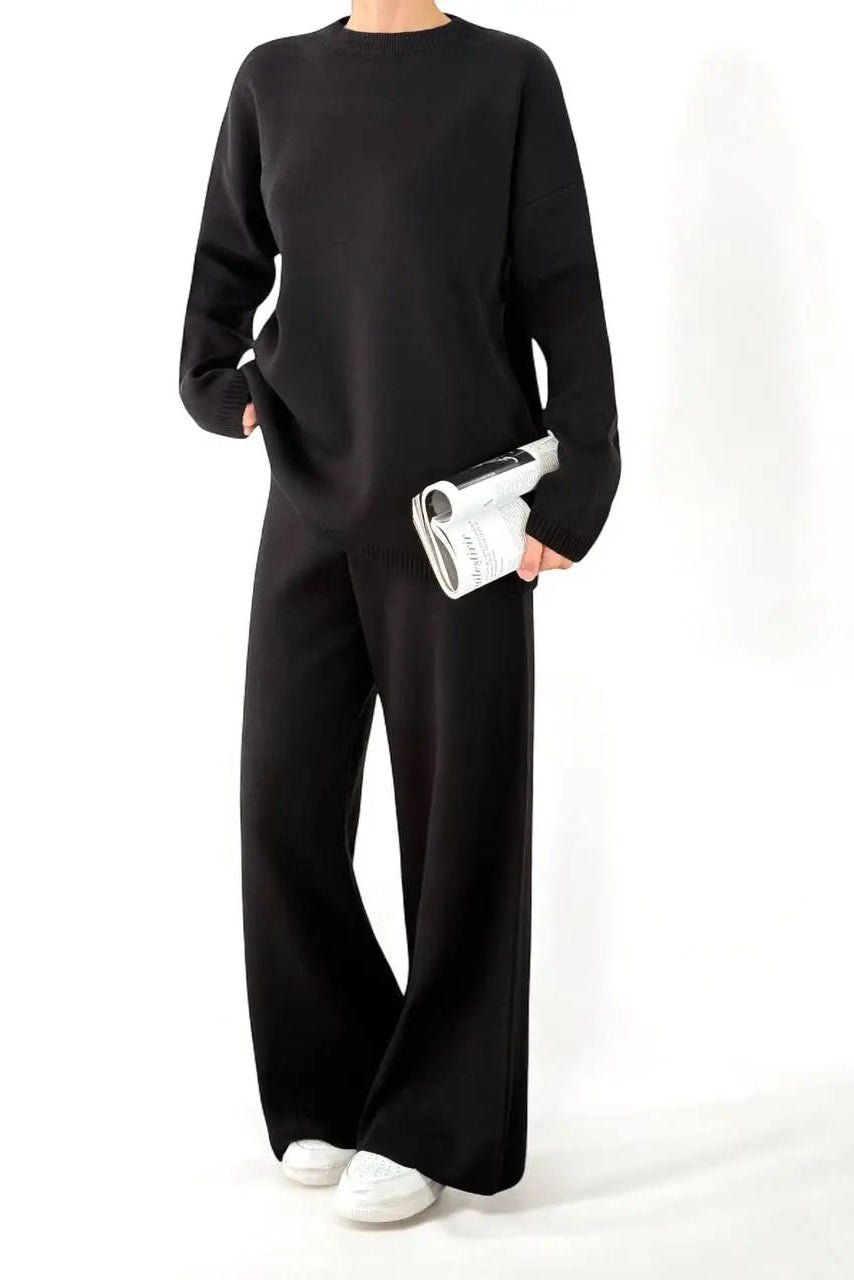 Knit Crewneck Set - Black - The Daisy Chain