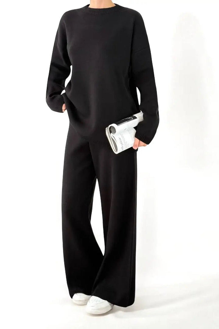 Knit Crewneck Set - Black - The Daisy Chain