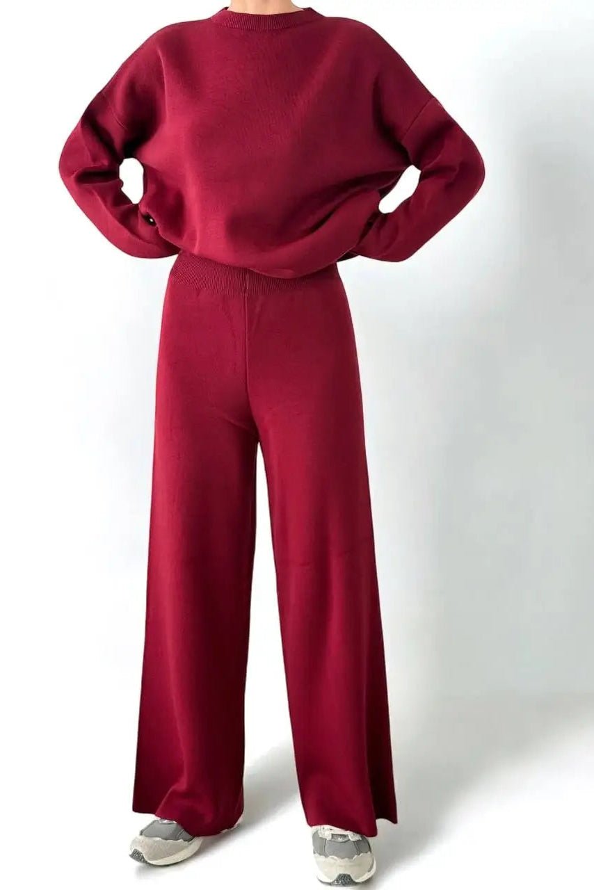 Knit Crewneck Set - Burgundy - The Daisy Chain
