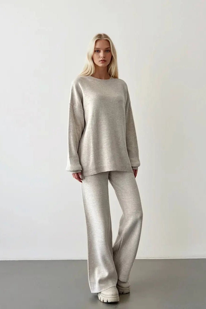Knit Crewneck Set - Heather Oat - The Daisy Chain
