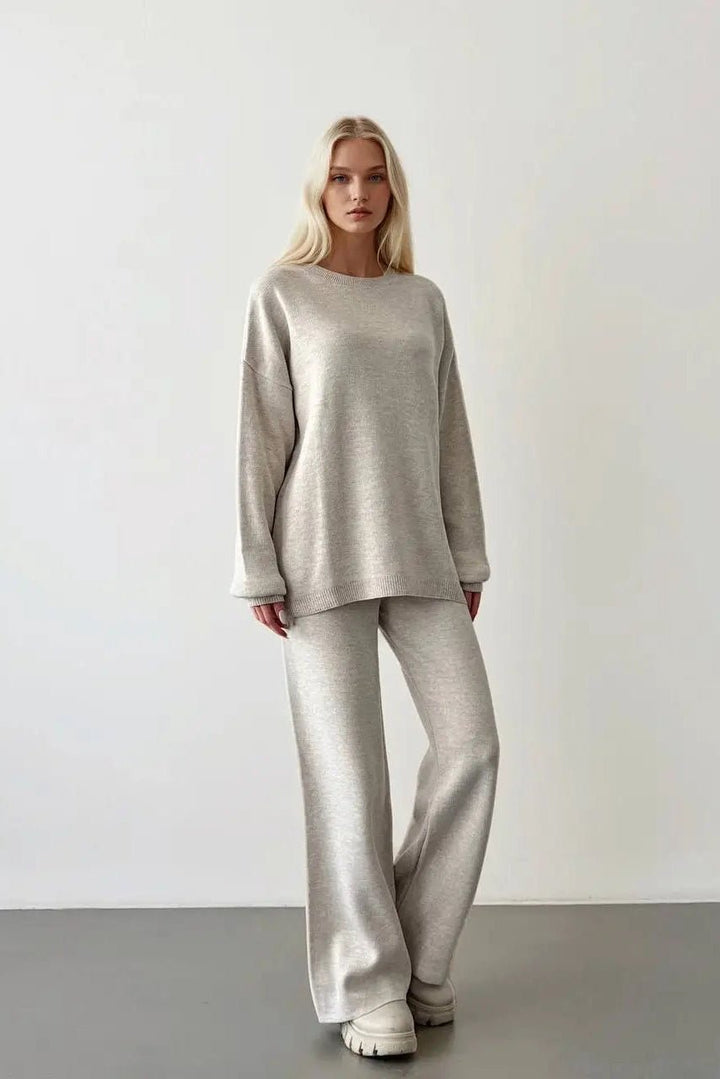Knit Crewneck Set - Heather Oat - The Daisy Chain