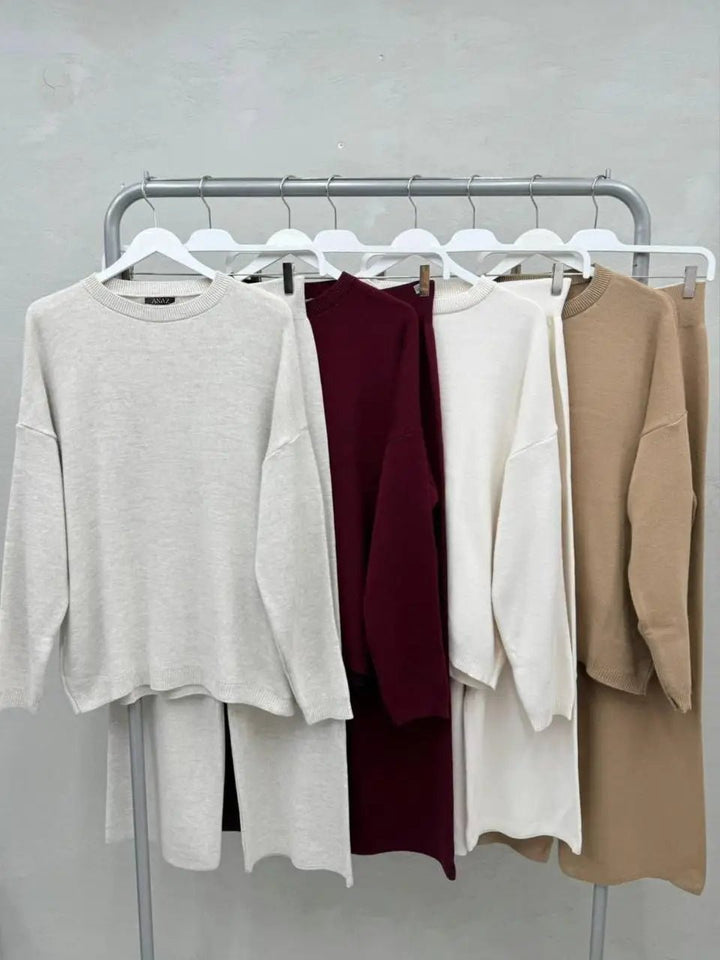 Knit Crewneck Set - Heather Oat - The Daisy Chain