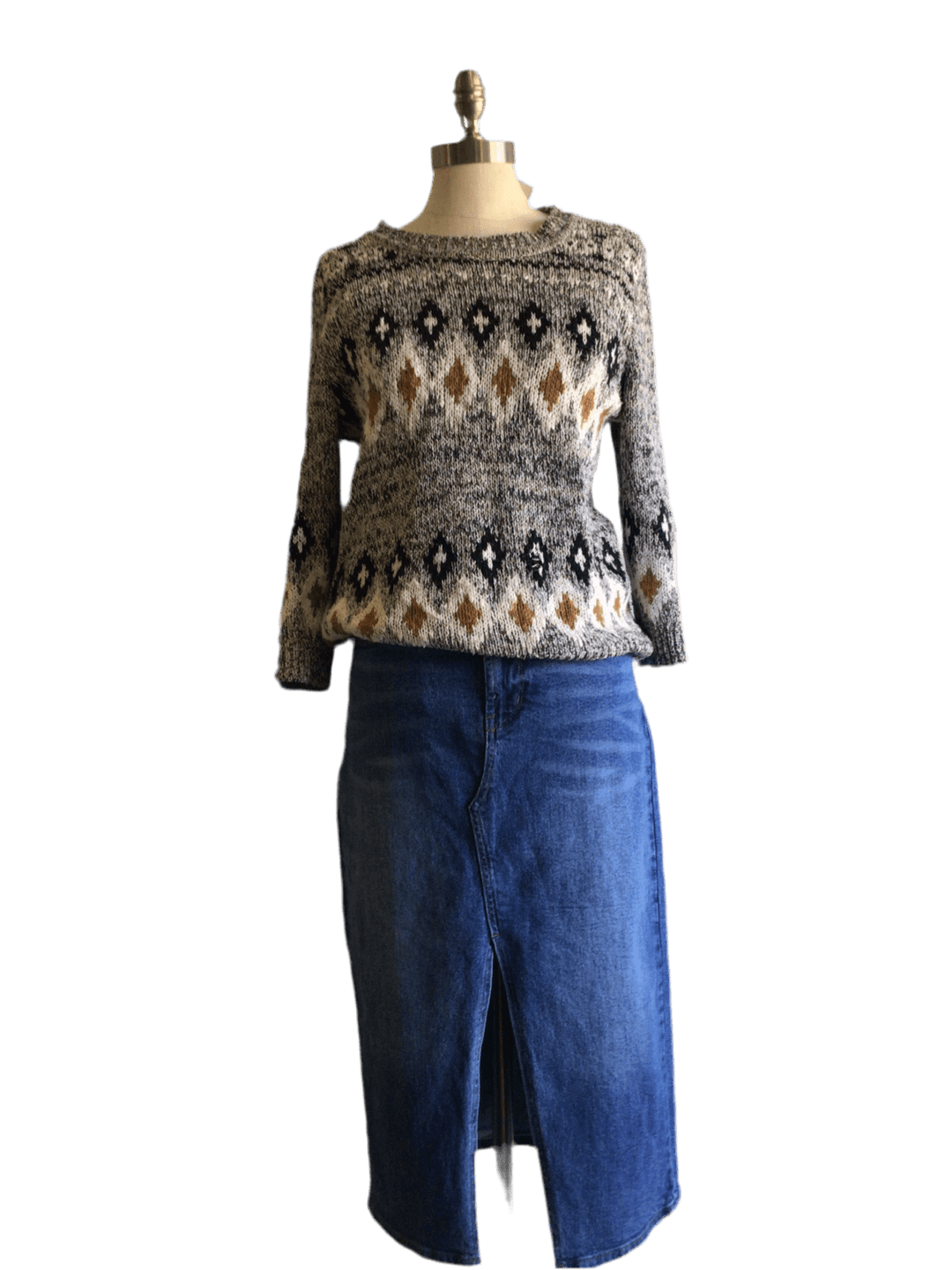 Knitted 3/4 Length Sleeve geometric sweater - The Daisy Chain
