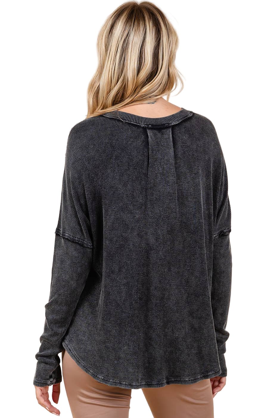 Mineral Wash Henley - Charcoal - The Daisy Chain
