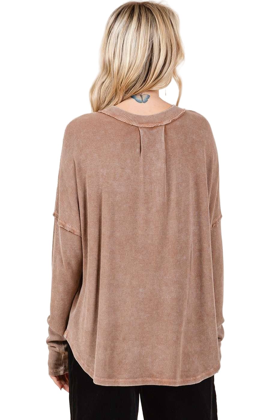 Mineral Wash Henley - Taupe - The Daisy Chain