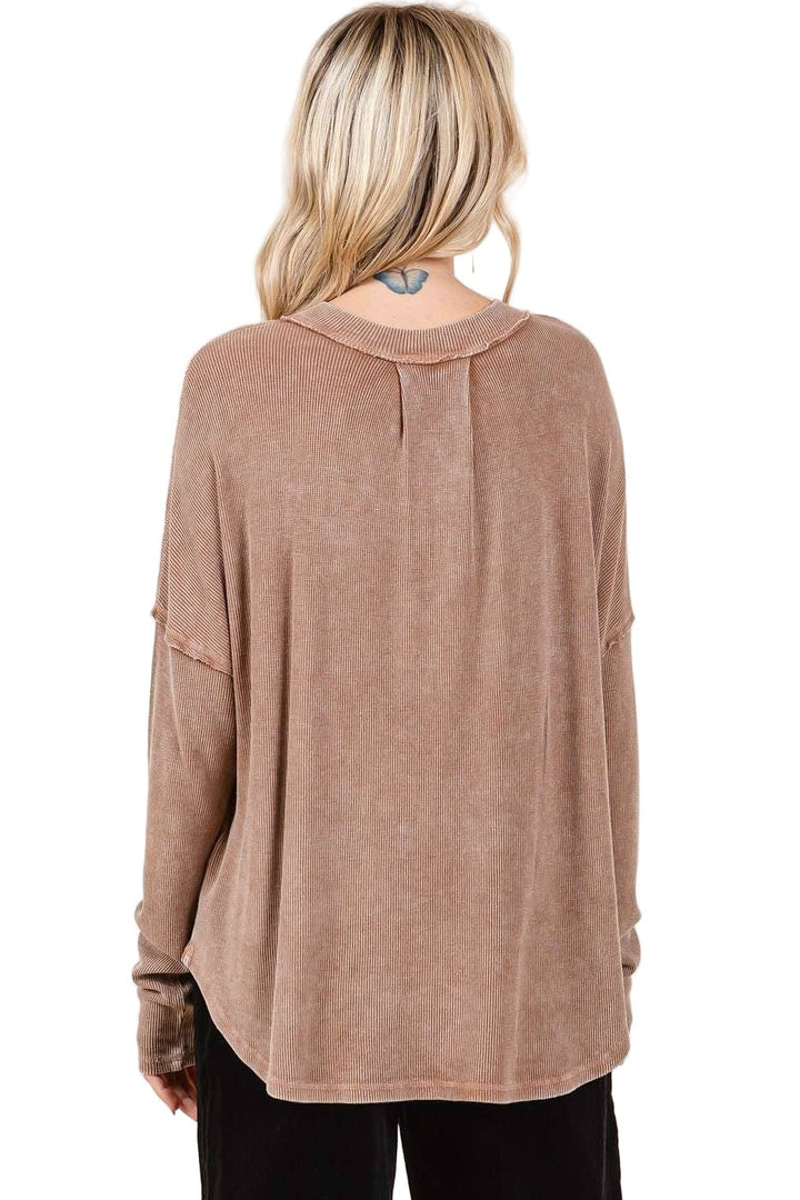 Mineral Wash Henley - Taupe - The Daisy Chain
