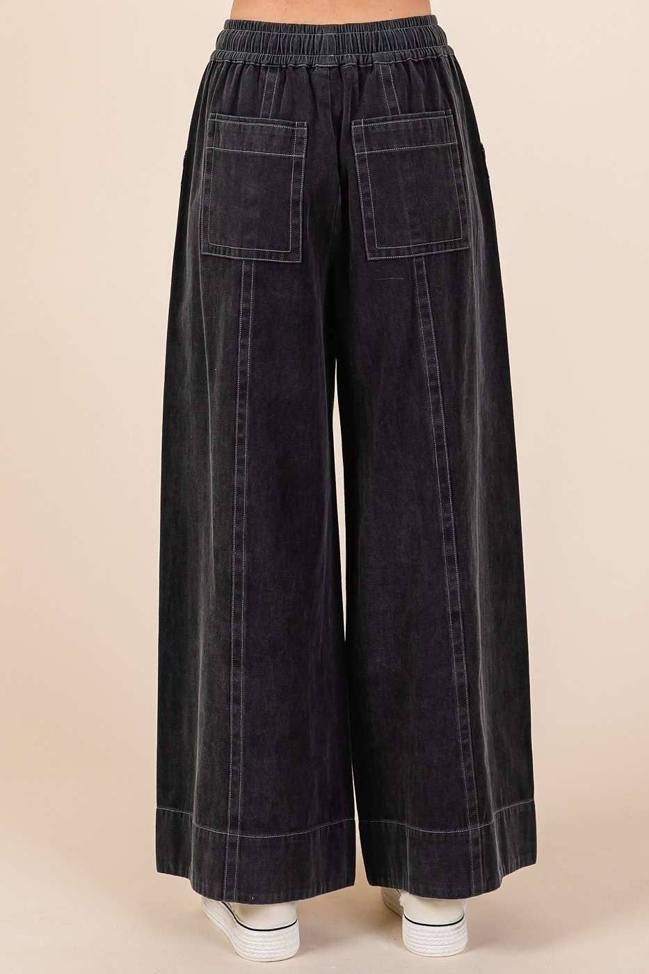 Mineral Wash Pocket Pants - Black - The Daisy Chain