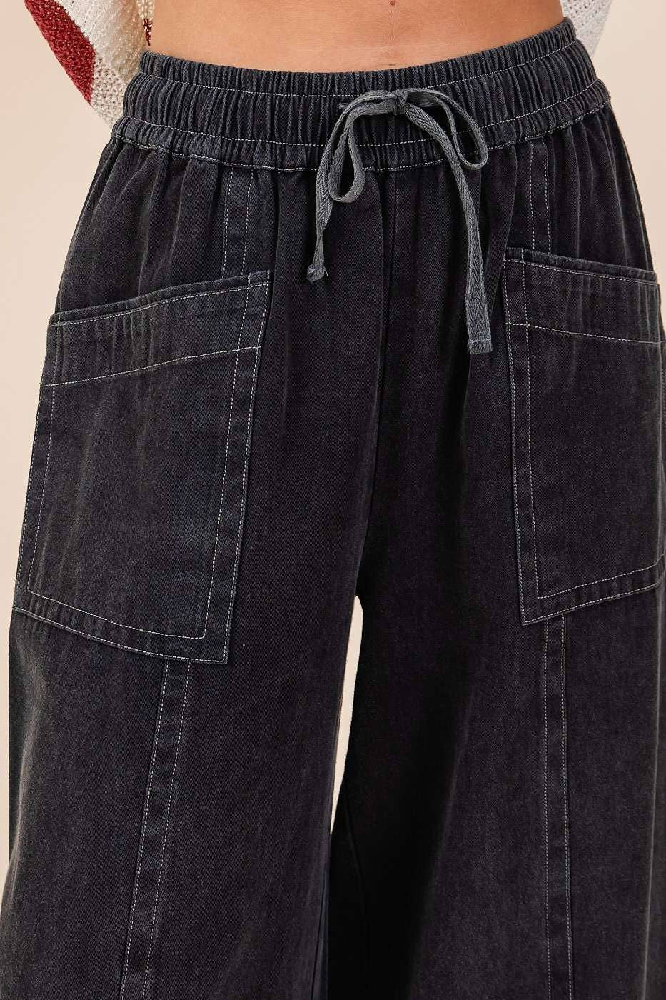 Mineral Wash Pocket Pants - Black - The Daisy Chain