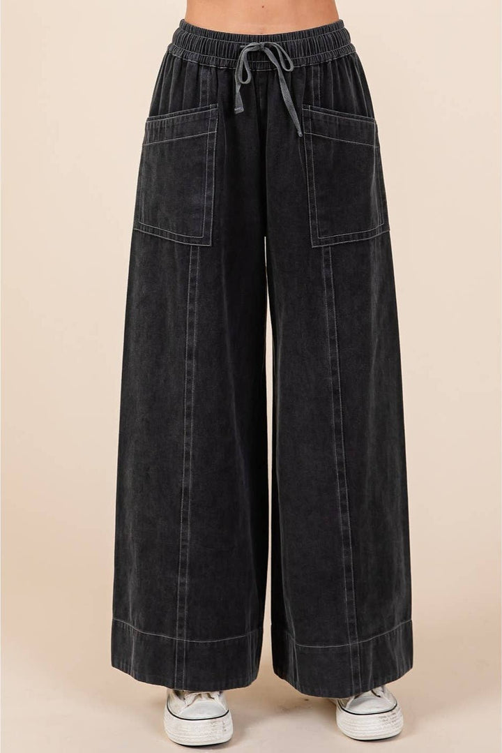 Mineral Wash Pocket Pants - Black - The Daisy Chain