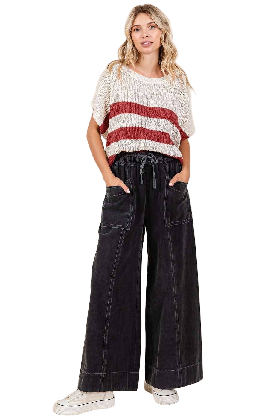 Mineral Wash Pocket Pants - Black - The Daisy Chain
