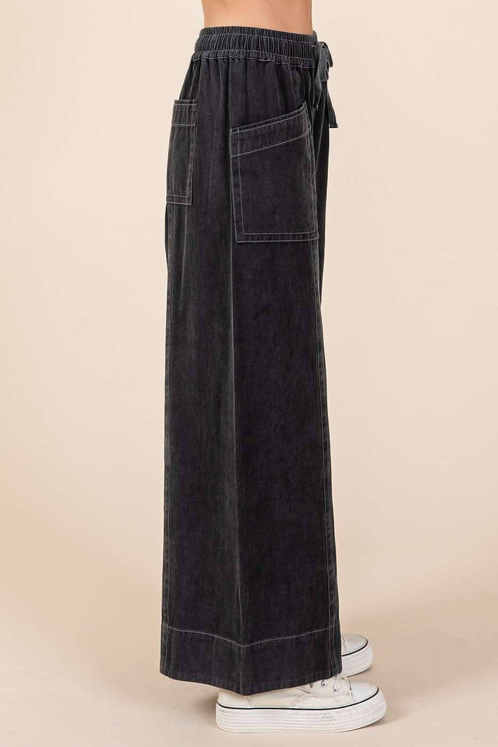 Mineral Wash Pocket Pants - Black - The Daisy Chain