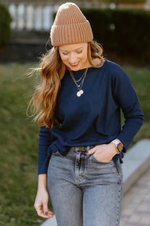 Natalie Ribbed Top - Navy - The Daisy Chain