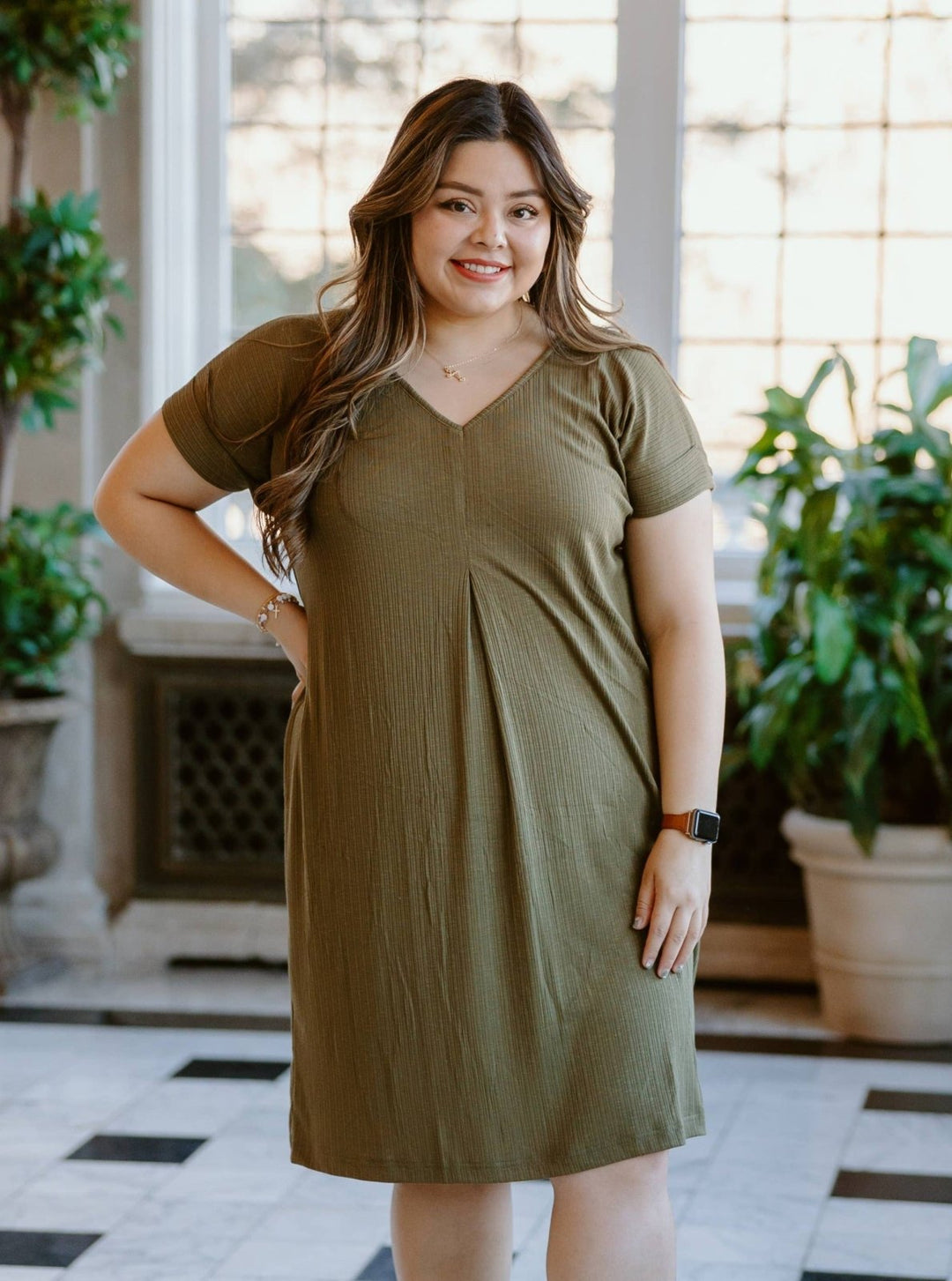 Olive Ribbed Tee Dress - The Daisy Chain
