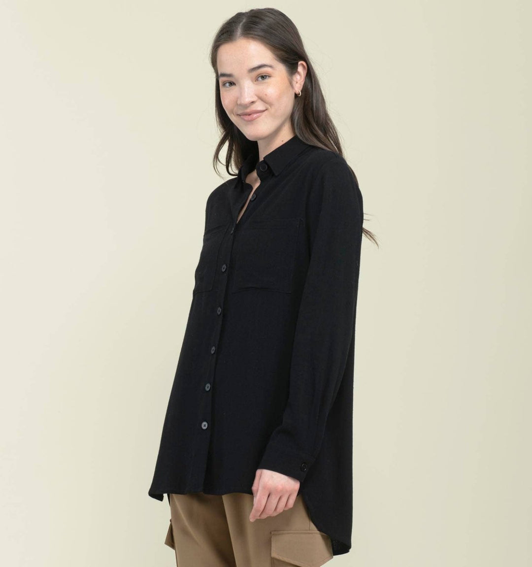 Oversize Button - up: Black - The Daisy Chain