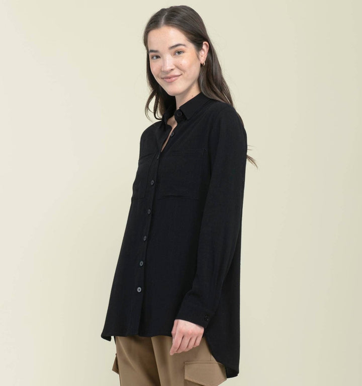Oversize Button - up: Black - The Daisy Chain