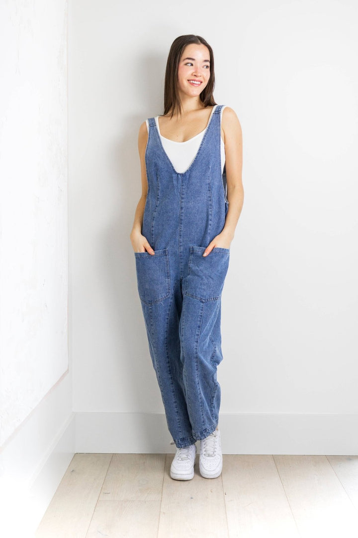Patch Pocket Overalls - Denim - The Daisy Chain