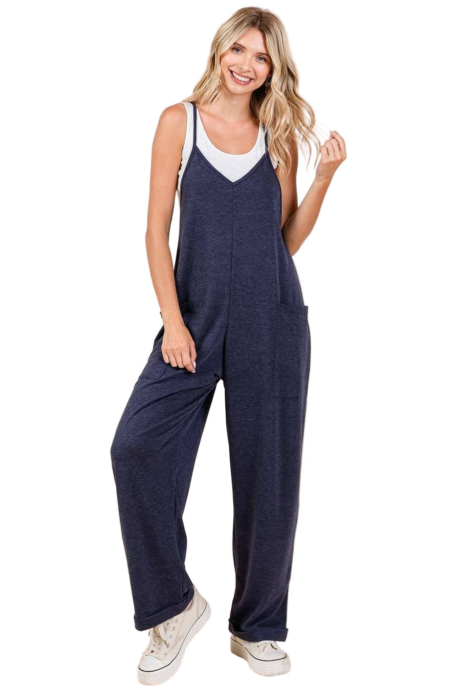 Racerback Jumpsuit - Soft Navy - The Daisy Chain
