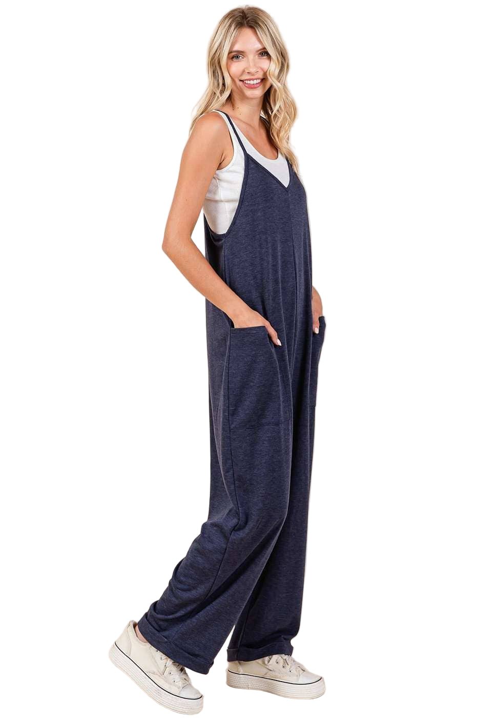 Racerback Jumpsuit - Soft Navy - The Daisy Chain