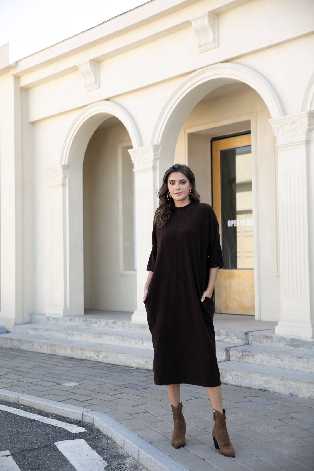 Regal Weave Sweater Dress - Mocha - The Daisy Chain