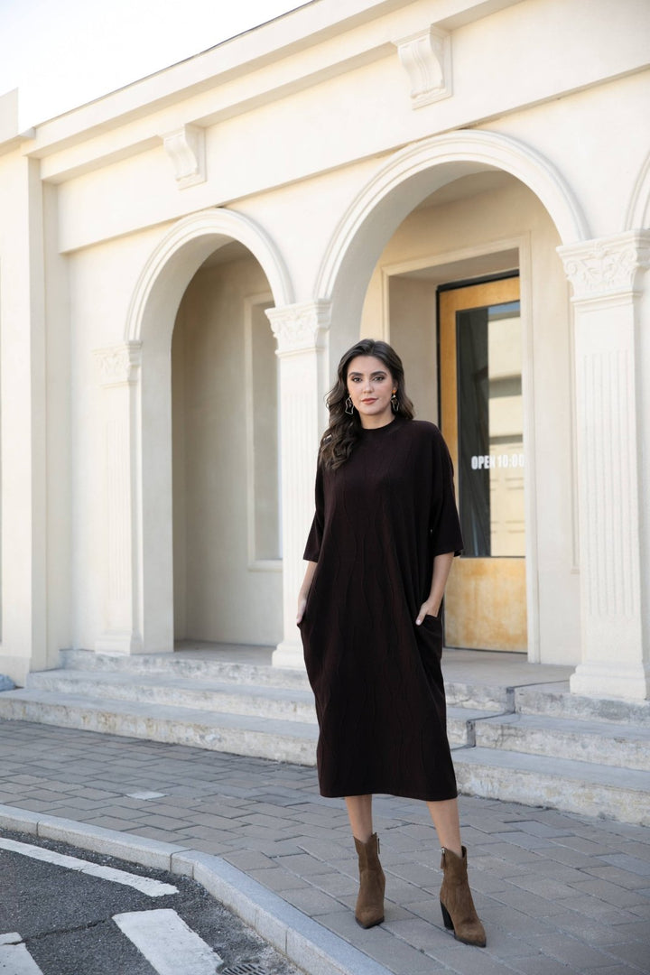 Regal Weave Sweater Dress - Mocha - The Daisy Chain