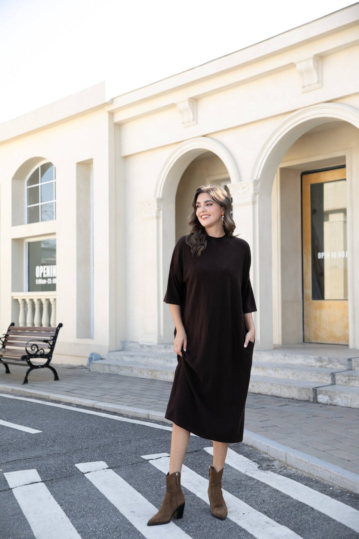Regal Weave Sweater Dress - Mocha - The Daisy Chain