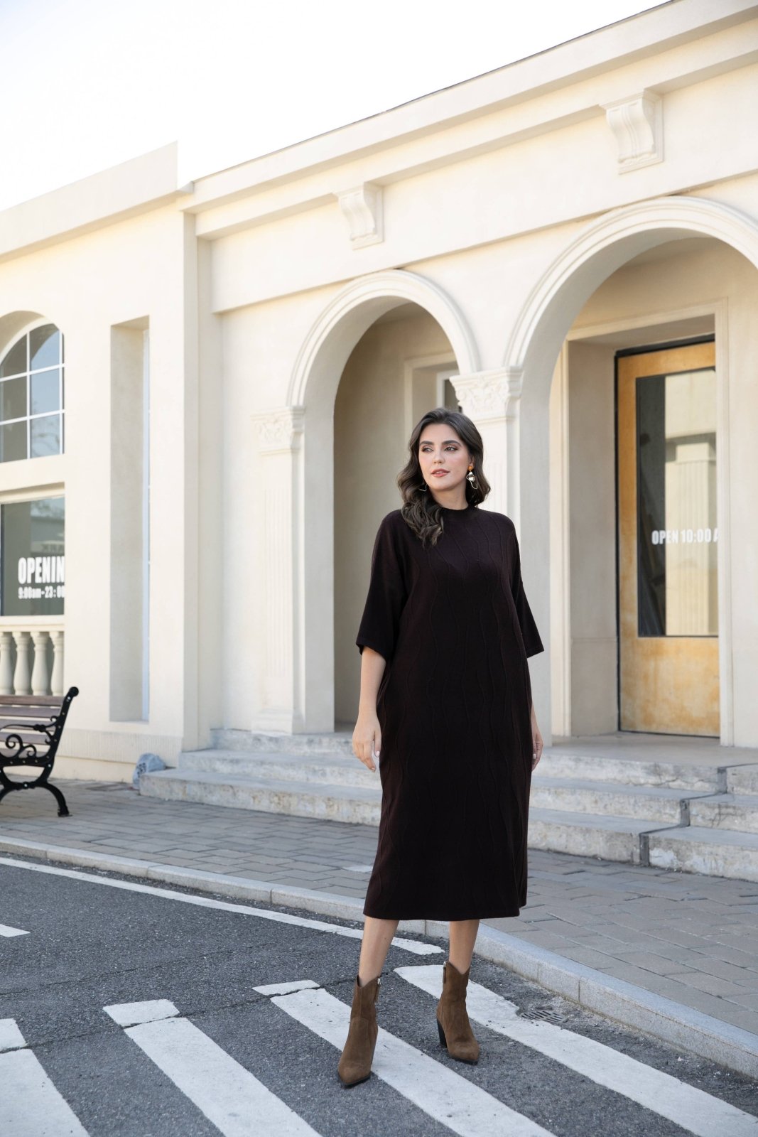 Regal Weave Sweater Dress - Mocha - The Daisy Chain